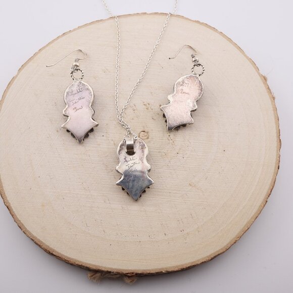 Handcrafted Zuni Lapis Lazuli Necklace and Earrings Set Sterling Silver Jewelry - Picture 11 of 12